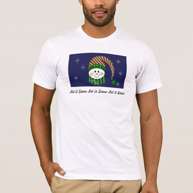 Camiseta Deixe Nevar - Boneco de Neve com Chapéu Listrado e (Frente)