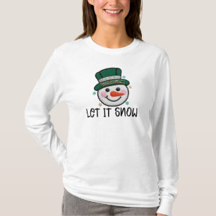 Camiseta Deixe Nevar, Boneco de Neve de Crochê Falso