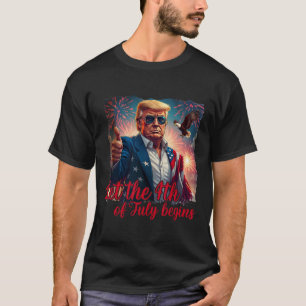 Camiseta Deixe o 4 de Julho Começar Piada Trump Fogos de Ar