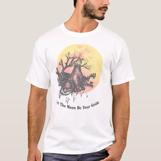 Camiseta Deixe o guia da lua, o lobo na lua e a mão afretad (Frente)