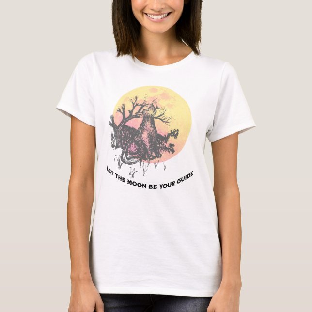 Camiseta Deixe o guia da lua, Wolf na Lua na letra russa (Frente)