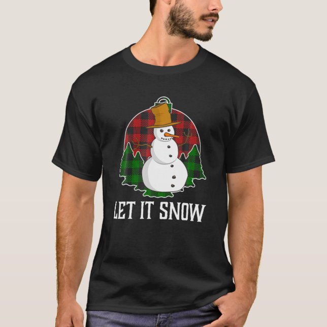 Camiseta Deixe-O Neve Bonito Neve Com Xadrez Vermelha De Bu (Frente)