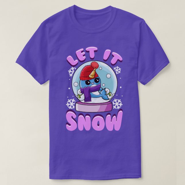 Camiseta Deixem-na Neve Narwhal Neve Globe Natal (Frente do Design)