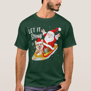Camiseta Deixem-Na Neve Xmas Corgi E Papai Noel Chris