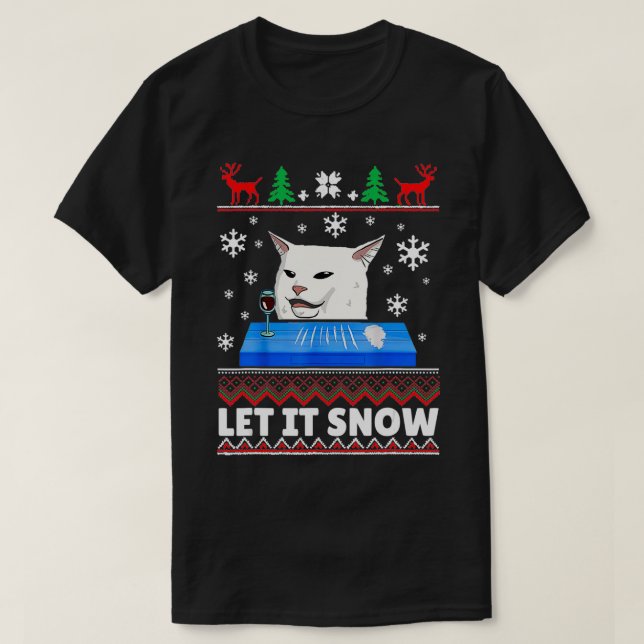 Camiseta Deixem-no nevar Gato Memória Feia Suar Feio Natal  (Frente do Design)