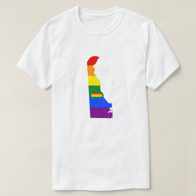 Camiseta Delaware Orgulho gay Rainbow Flag Heart GLBTQ Desi (Frente do Design)