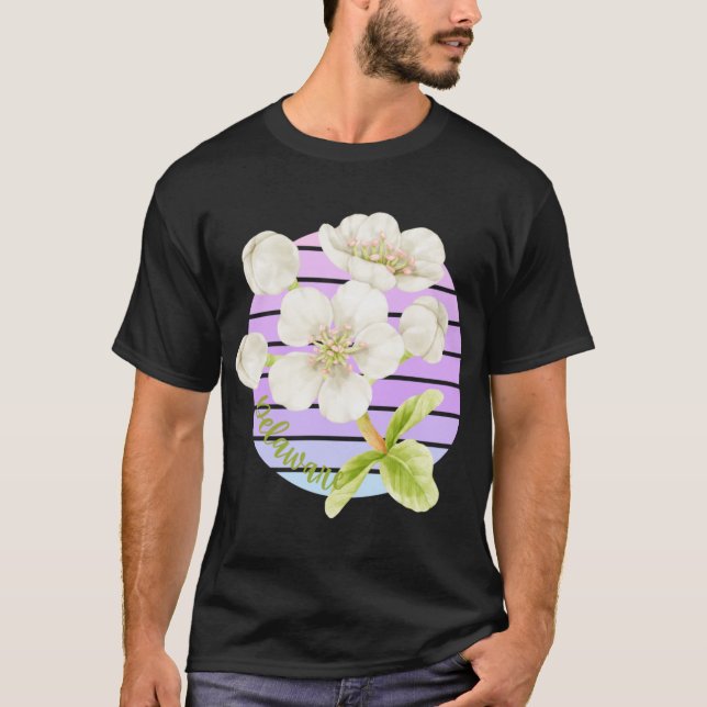 Camiseta Delaware State Flower Peach Blossom Sticker Oversi (Frente)