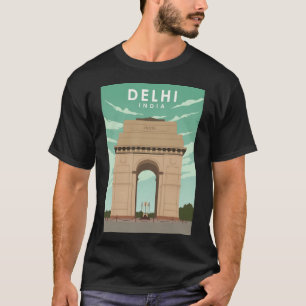 Camiseta Delhi India Vintage - Poster de viagens retrô míni