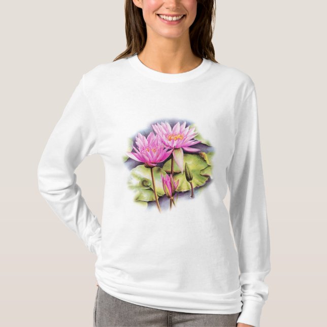 Camiseta delicada de lírio de água pintada (Lotus) (Frente)