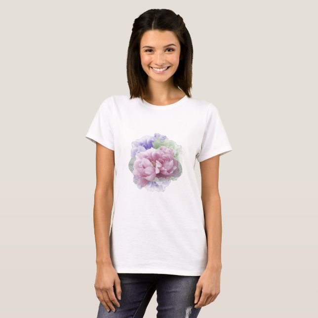 Camiseta Delicadas Peônias (Frente Completa)