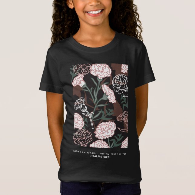 Camiseta Delicar Cravos Rosa com Folhas Verdes Florais (Frente)