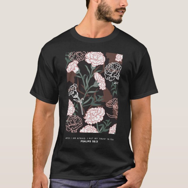 Camiseta Delicar Cravos Rosa com Folhas Verdes Florais (Frente)