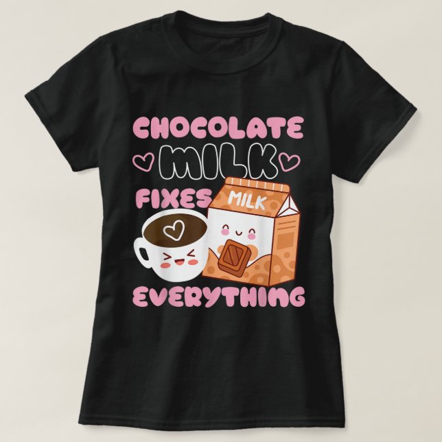 Camiseta Delicioso Design de Leite de Chocolate Kawaii (Frente do Design)
