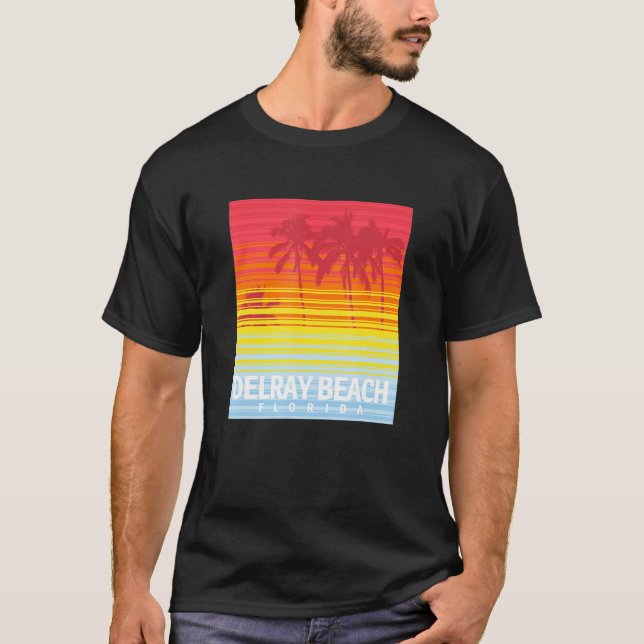 Camiseta Delray Beach Retro Sunset Palm Trees (Frente)