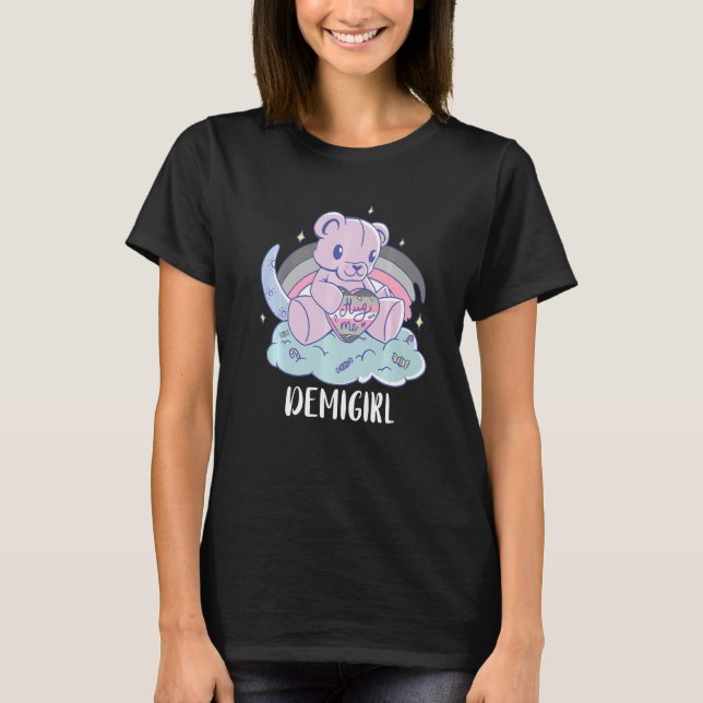 Camiseta Demigirl Hug Me Bear Demigirl Flag LGBTQ Demi Girl (Frente)