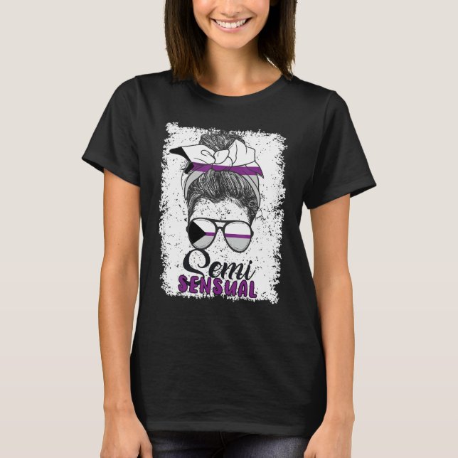 Camiseta Demisexual Joke Messy Bun Lady Demisexual Flag (Frente)
