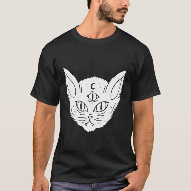 Camiseta Demônio Cat Witchcraft Wicca Occult Witt Esoteric  (Frente)