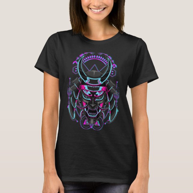 Camiseta Demônio Japonês Samurai Oni Face Mask Glitch (Frente)