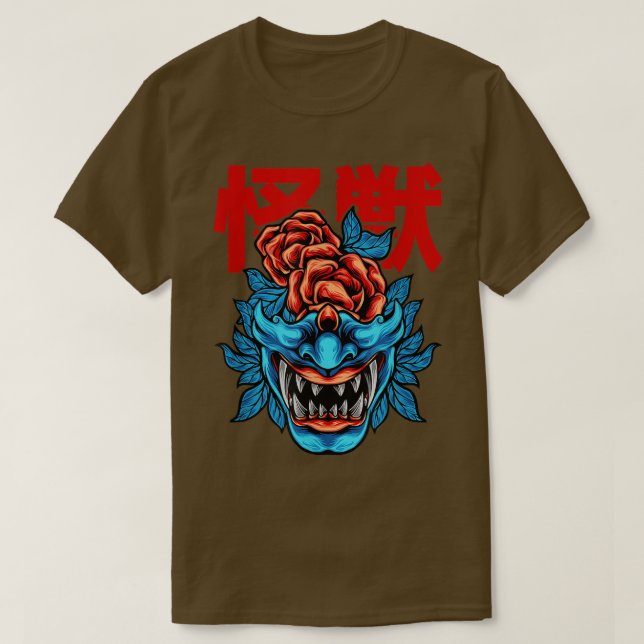 Camiseta Demônio Japonês Samurai Oni Face Mask Glitch  (Frente do Design)