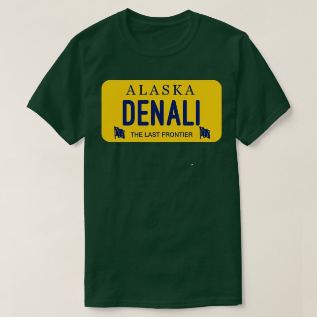 Camiseta Denali Alaska License Plate (Frente do Design)
