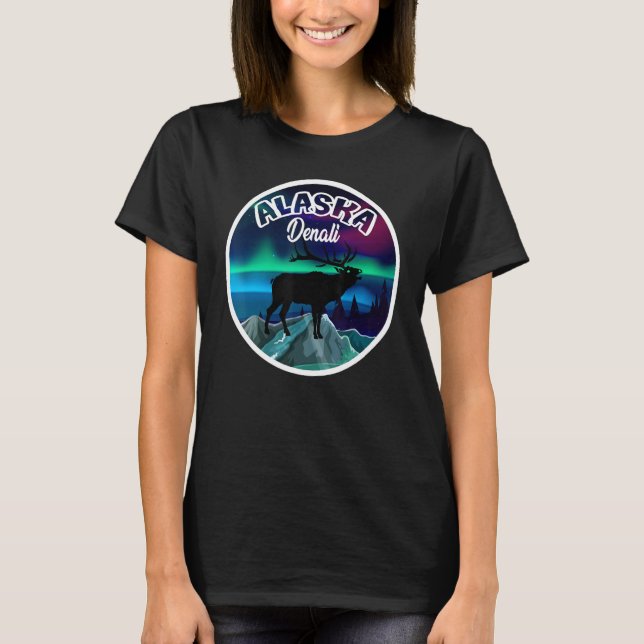 Camiseta Denali Alaska Norte Lights Moose (Frente)