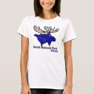 Camiseta Denali National Park Alaska flag elk, moças
