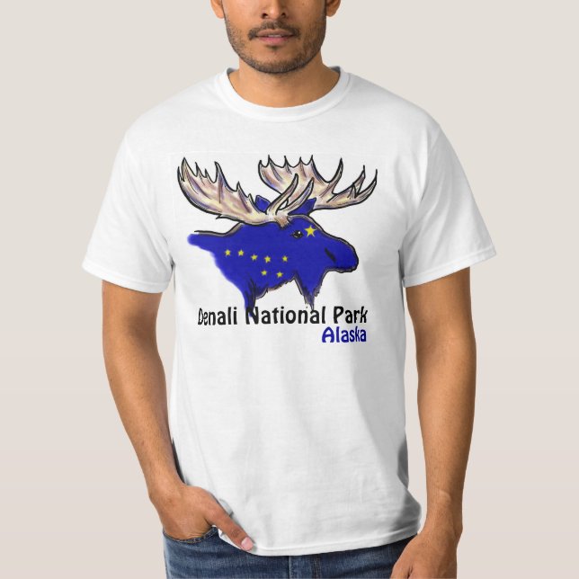 Camiseta Denali National Park Alaska flag elk value tee (Frente)