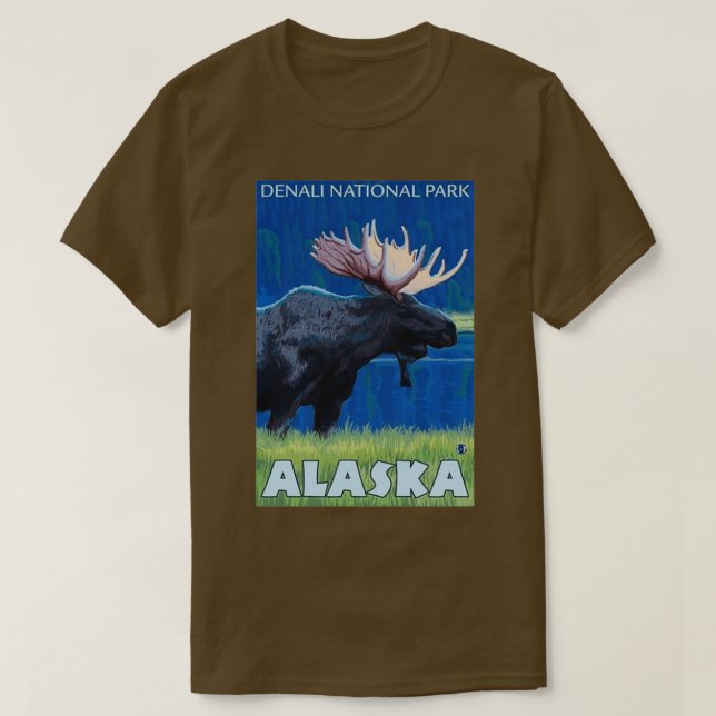 Camiseta Denali National Park Alaska Viagens vintage Moose (Frente do Design)