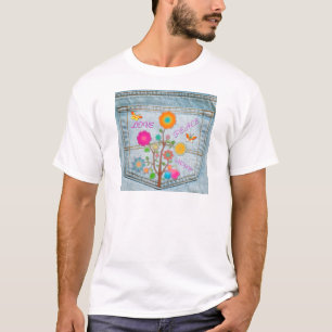 Camiseta Denim Back Pocket Flores Paz Esperança