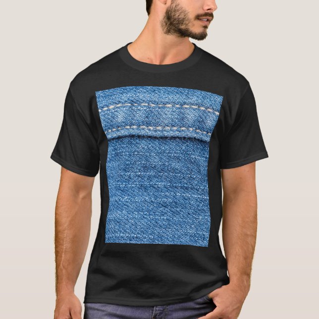 Camiseta Denim Blue: Textura clássica de Jeans. (Frente)