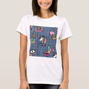 Camiseta denim de patches unicorn