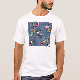 Camiseta denim de patches unicorn