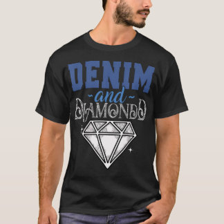 Camiseta Denim E Diamantes Na moda Azul Denim