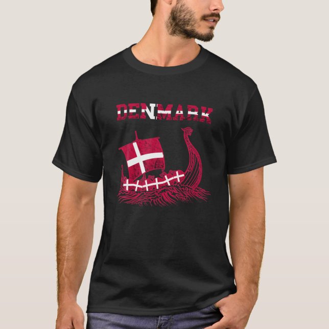 Camiseta Denmark Viking Ship Danish Flag Dansk Danish Pride (Frente)
