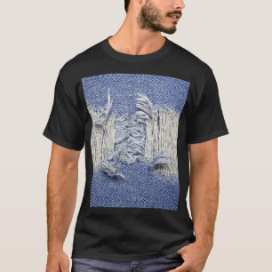 Camiseta Densidade azul rasgada: textura do jeans.