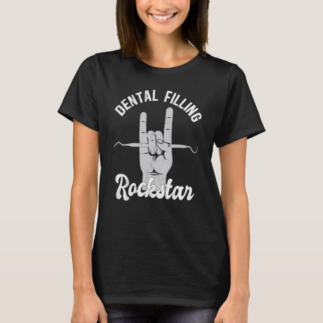 Camiseta Dental filling rockstar, funny dentist, hand horns (Frente)