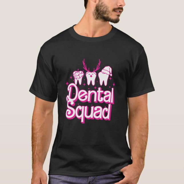 Camiseta Dental Squad Engraçado Xmas Luz Dentista Retro Ros (Frente)
