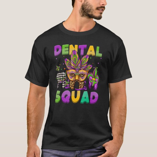 Camiseta Dental Squad Mardi Gras Teeth Dental Assistant Fle (Frente)