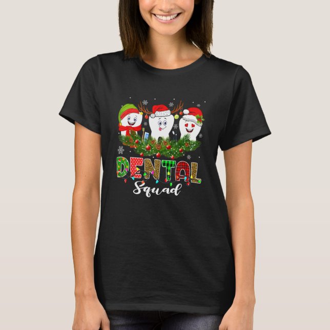 Camiseta Dental Squad  Teeth Santa Reindeer Christmas Pajam (Frente)