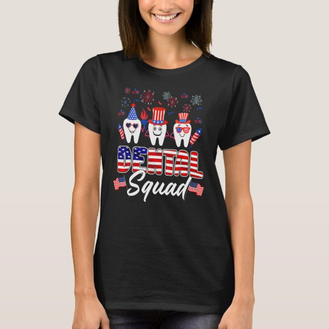 Camiseta Dental Squad Tooth American Flag 4th Of July  Dent (Frente)