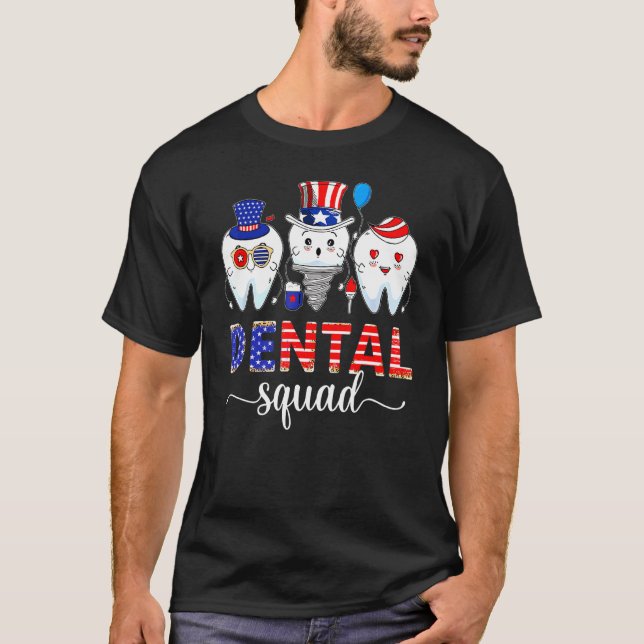 Camiseta Dental Squad Tooth Doctor 4 de julho American Fla (Frente)