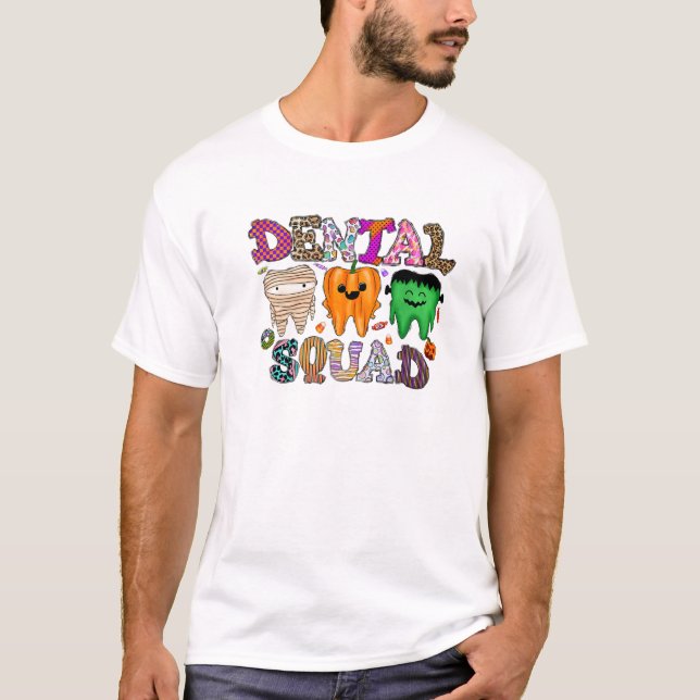 Camiseta Dental Squad Tooth Leopard Halloween Dentist Spook (Frente)