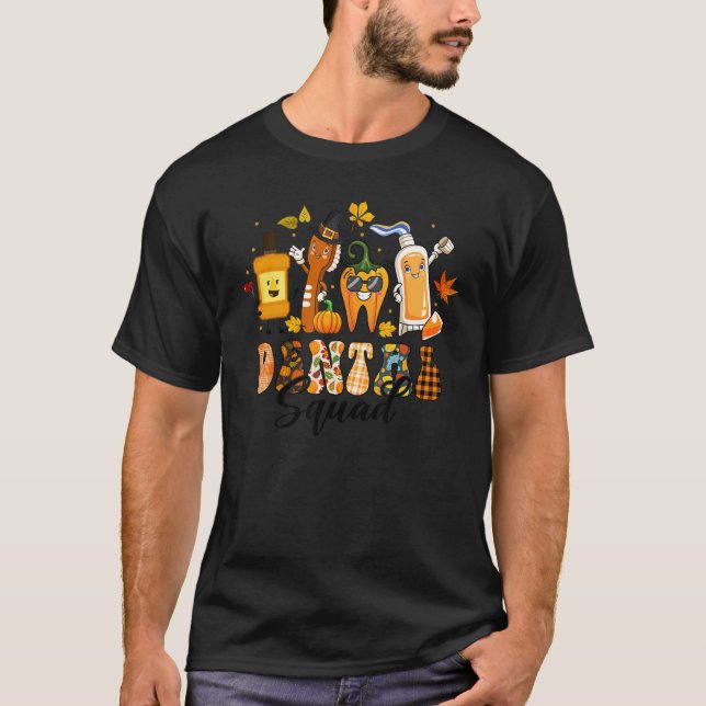 Camiseta Dental Squad Tooth Pumpkin Toothbrush Pilgrim Than (Frente)