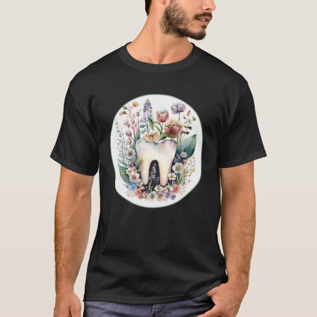 Camiseta Dental  with Lovely Tooth and Wildflower Graphic (Frente)