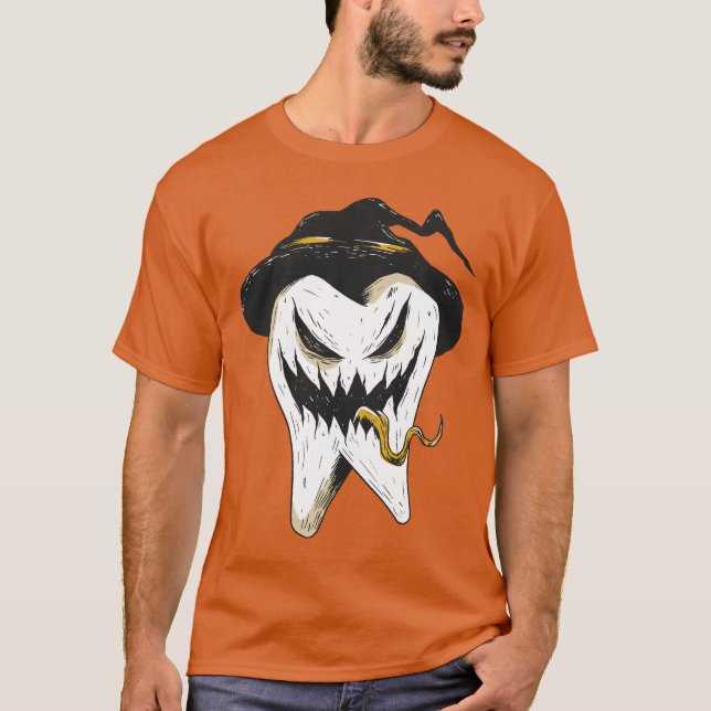 Camiseta Dente Assustador Ghoulish no Dia das Bruxas (Frente)
