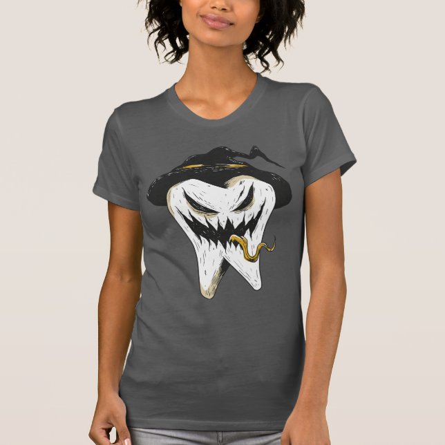 Camiseta Dente Assustador Ghoulish no Dia das Bruxas (Frente)