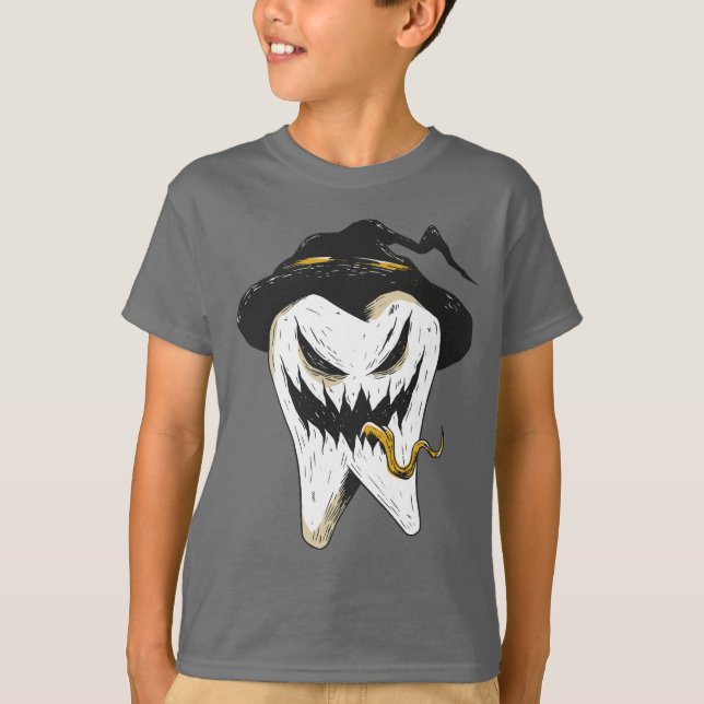 Camiseta Dente Assustador Ghoulish no Dia das Bruxas (Frente)