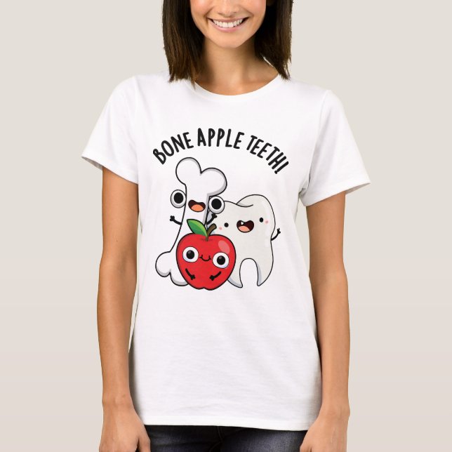 Camiseta Dentes de Maçã de Osso Piada Bona Appetit Engraçad (Frente)