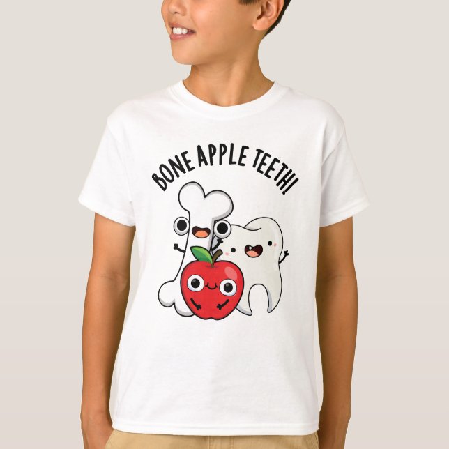 Camiseta Dentes de Maçã de Osso Piada Bona Appetit Engraçad (Frente)