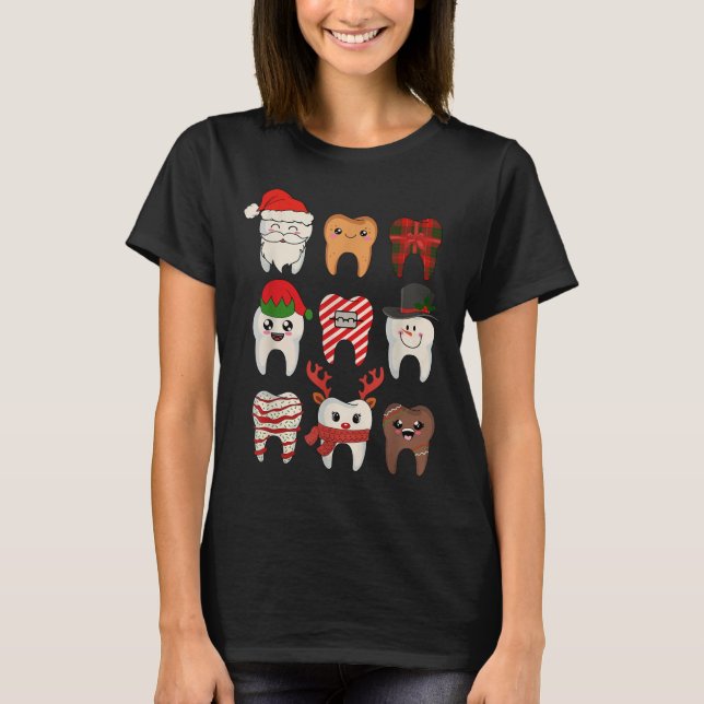 Camiseta Dentes de Natal Dentista Xmas Reindeer Papais noei (Frente)